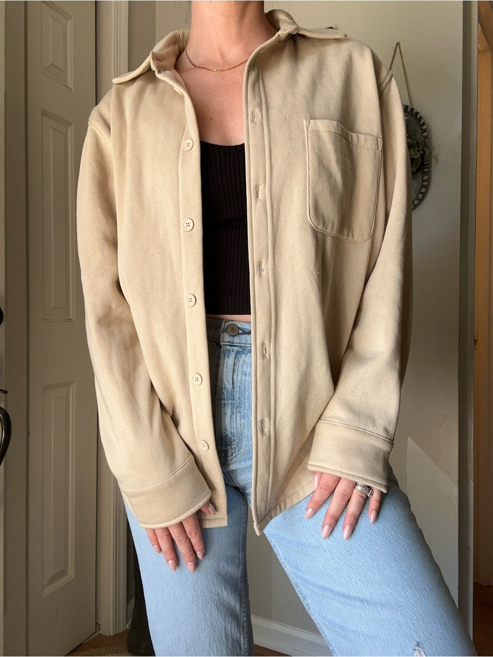 Streetwear Society Neutral Beige Button-Up Shirt Jacket